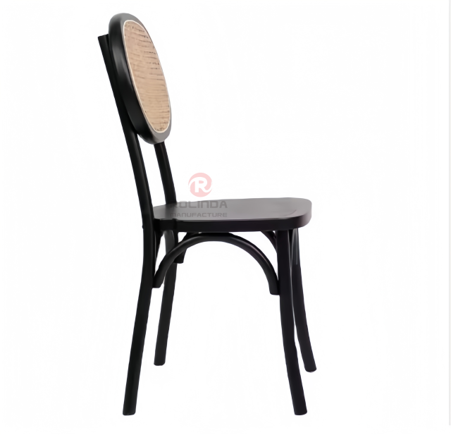 Black Wedding Restaurant Cafe Solid wood frame hand-woven oval back chairs