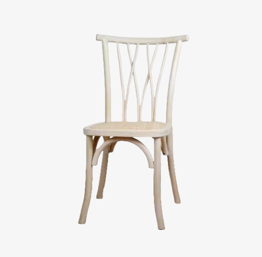 High quality Hotel Restaurant Solid Wood Chair White Bistro Cross Back Chair rattan seat