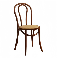 The brown Wedding Banquet dining room chairs are stackable solid wood thonet chairs