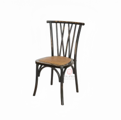 Black Hotel Restaurant Activity Chair Solid wood Bistro Cross Back Chair rattan seat