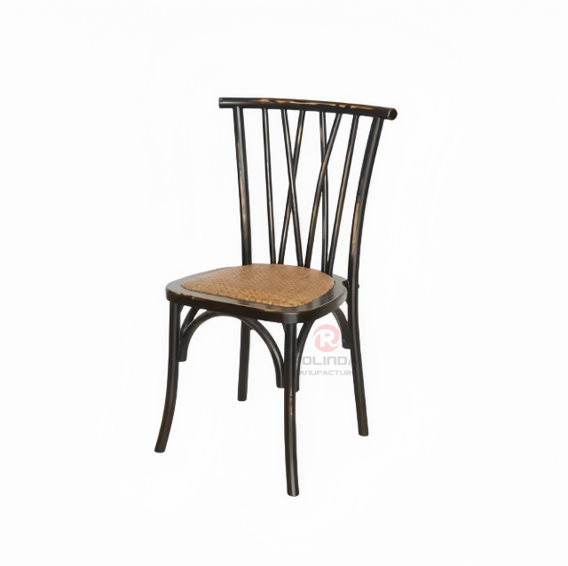 Black Hotel Restaurant Activity Chair Solid wood Bistro Cross Back Chair rattan seat