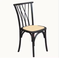 Black Hotel Restaurant Activity Chair Solid wood Bistro Cross Back Chair rattan seat
