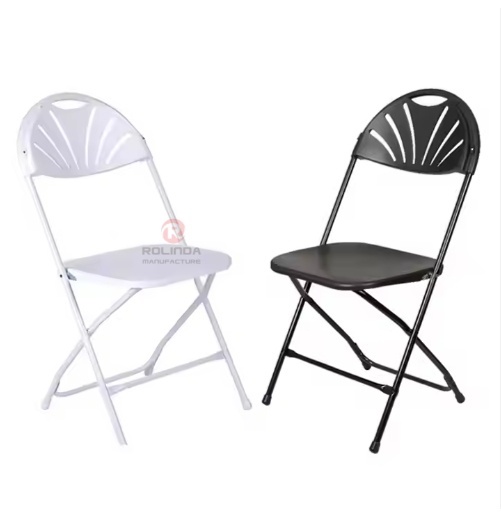 White plastic folding patio balcony living room chairs fan-backed HDPE folding chairs