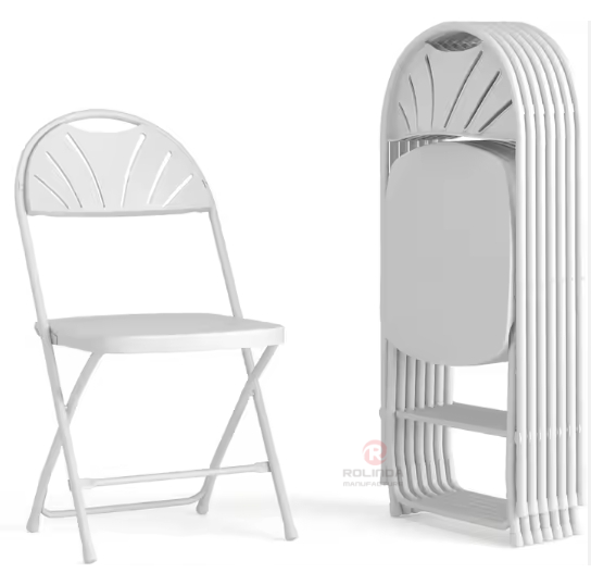 White plastic folding patio balcony living room chairs fan-backed HDPE folding chairs