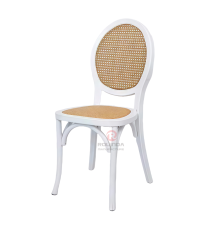 White wedding party chairs Solid wood frame rattan oval back chairs