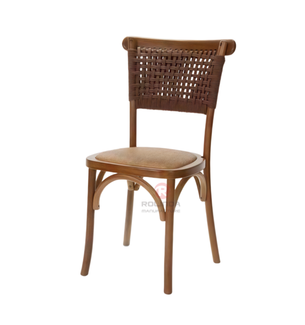 Brown solid wood frame Cafe Restaurant Hotel rattan chairs