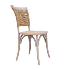 Wedding tavern restaurant party with white solid wood frame rattan woven chairs