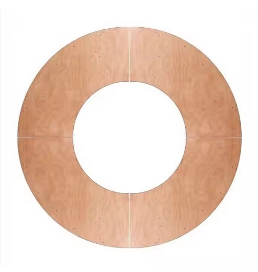 Indoor events, wedding reception space, flexible scalloped table S-shaped plywood table