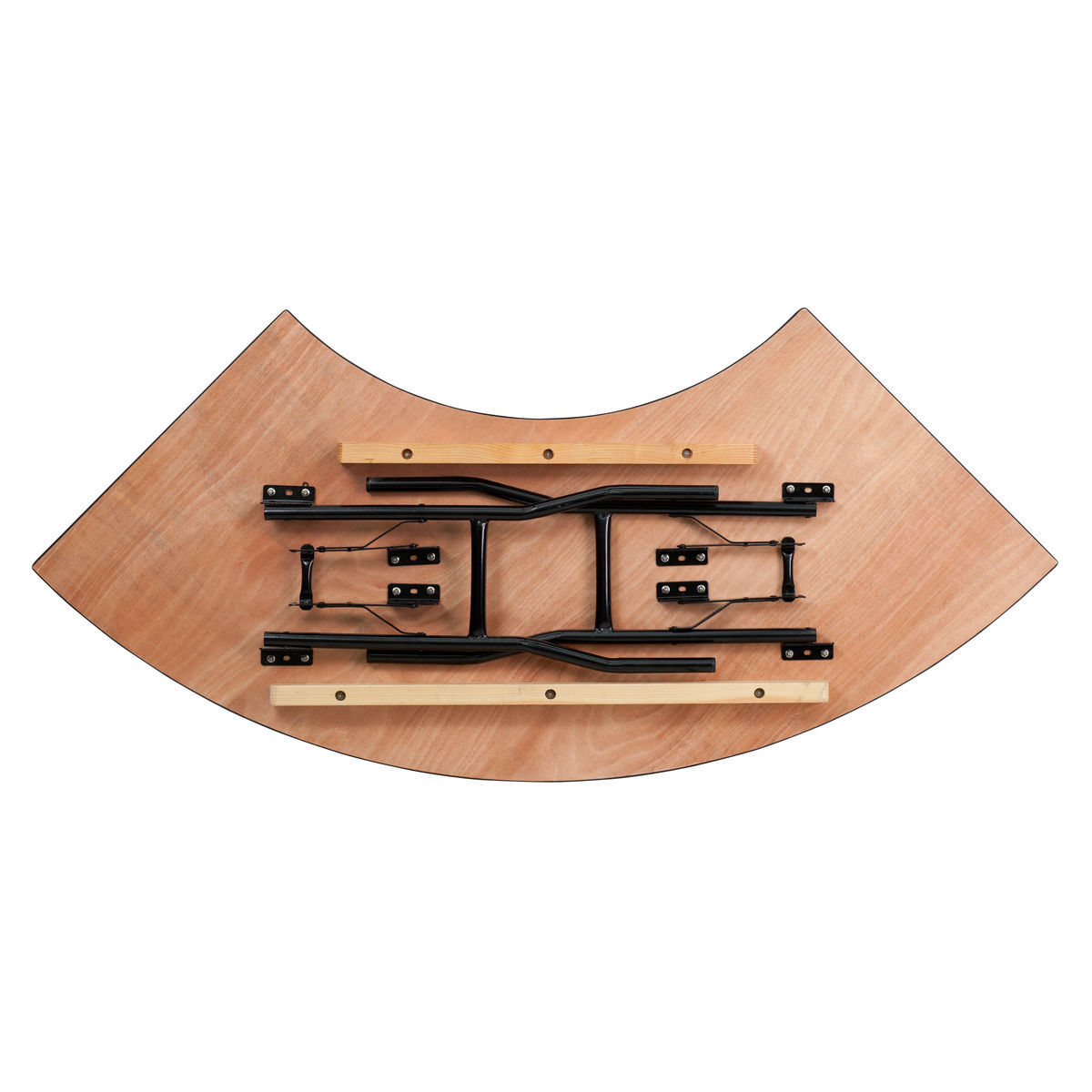 Indoor events, wedding reception space, flexible scalloped table S-shaped plywood table