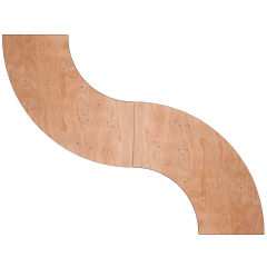 Indoor events, wedding reception space, flexible scalloped table S-shaped plywood table