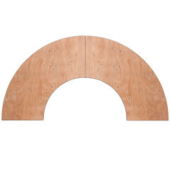 Indoor events, wedding reception space, flexible scalloped table S-shaped plywood table