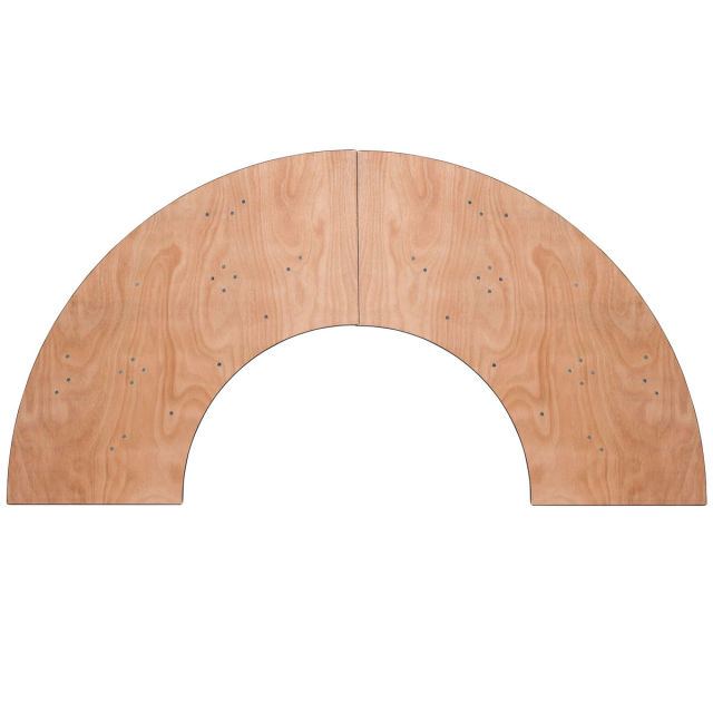 Indoor events, wedding reception space, flexible scalloped table S-shaped plywood table