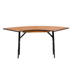 Indoor events, wedding reception space, flexible scalloped table S-shaped plywood table