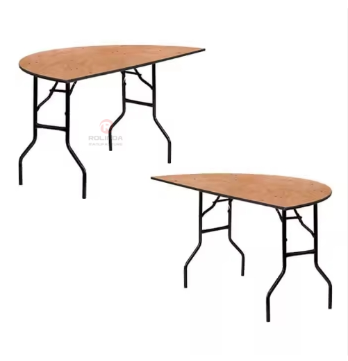 Original wood color wedding banquet living room foldable semi-round plywood metal table
