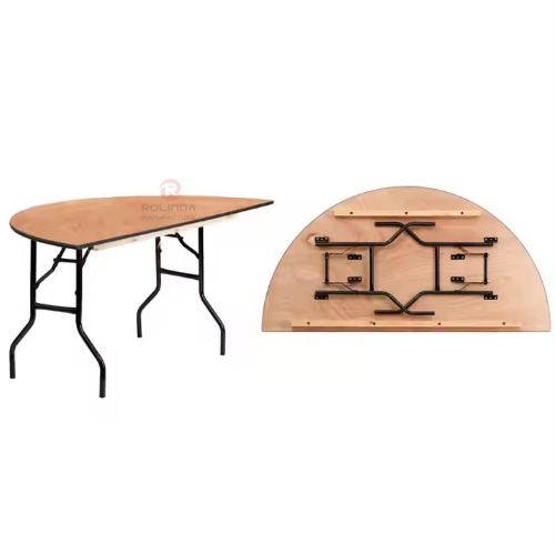 Original wood color wedding banquet living room foldable semi-round plywood metal table