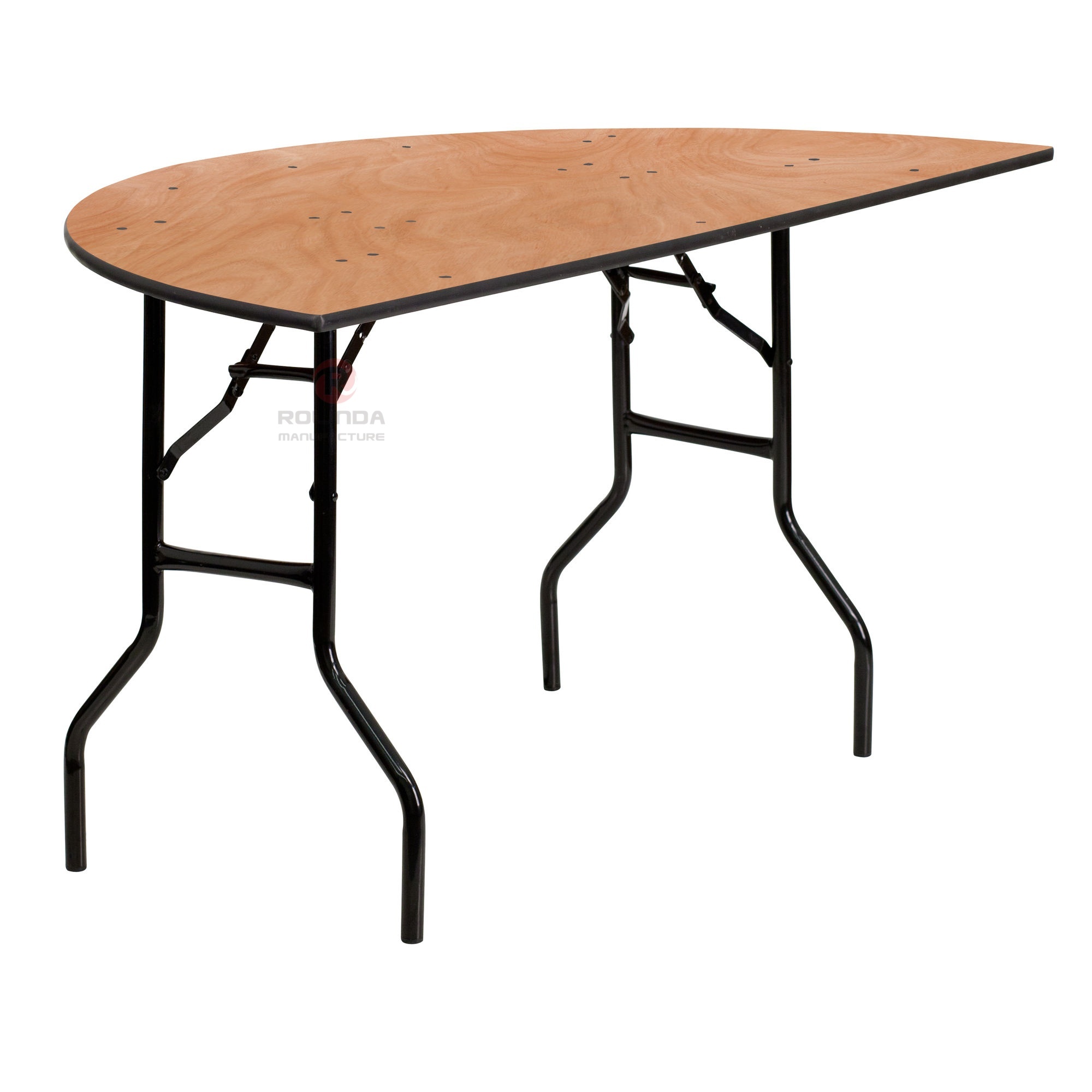 Original wood color wedding banquet living room foldable semi-round plywood metal table