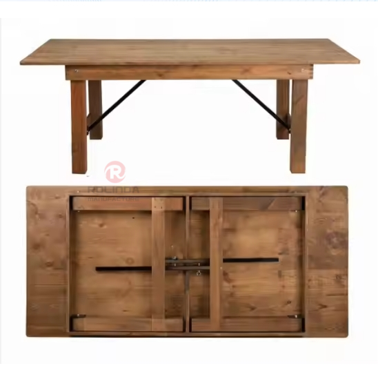 Dark foldable wedding party outdoor rectangular solid wood farm table