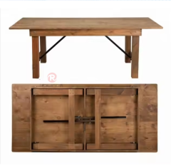 Dark foldable wedding party outdoor rectangular solid wood farm table