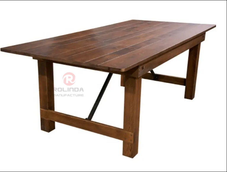 Dark foldable wedding party outdoor rectangular solid wood farm table