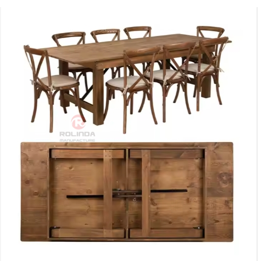 Dark foldable wedding party outdoor rectangular solid wood farm table