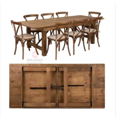 Dark foldable wedding party outdoor rectangular solid wood farm table