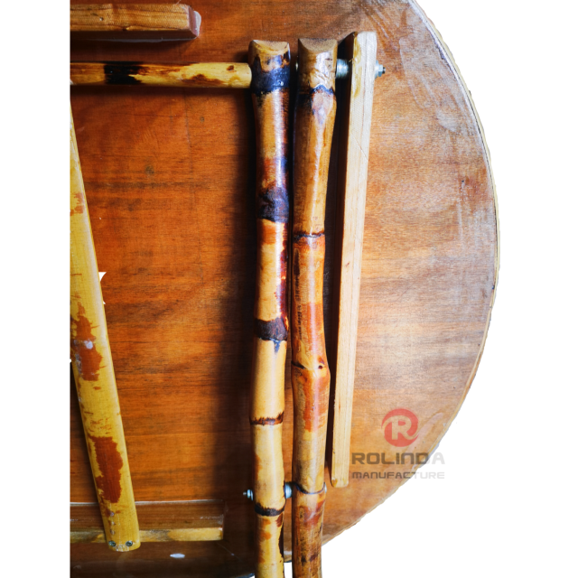 Wood colored party outdoor camping table round bamboo folding table