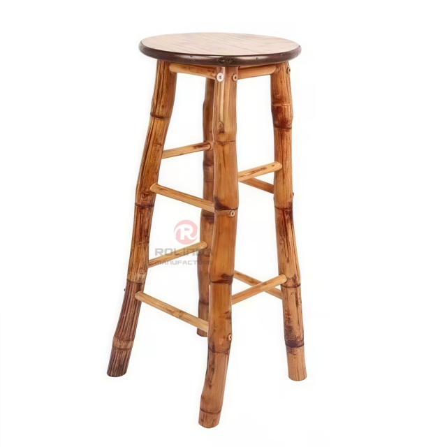 Original wood color simple dining room balcony living room stool bamboo folding round stool