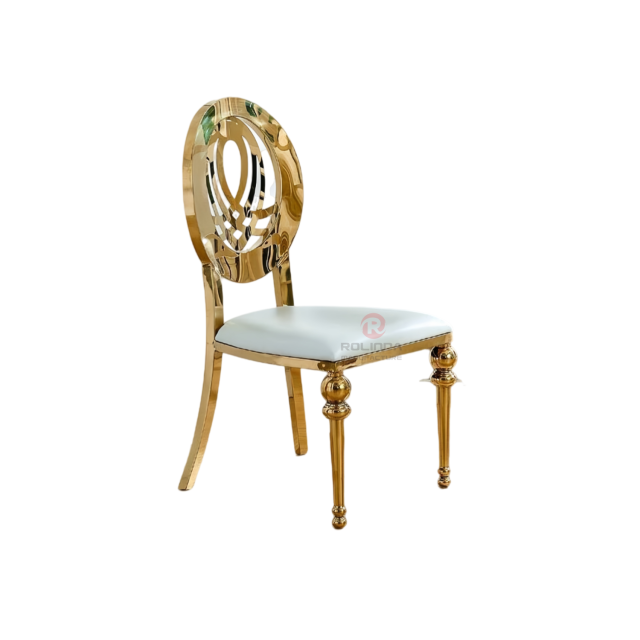 Golden Hotel Restaurant Wedding banquet round pattern Phoenix chair Stainless steel chair