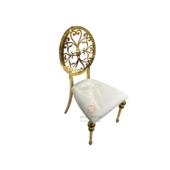 Round flower cutout back wedding party stackable Stainless steel chair