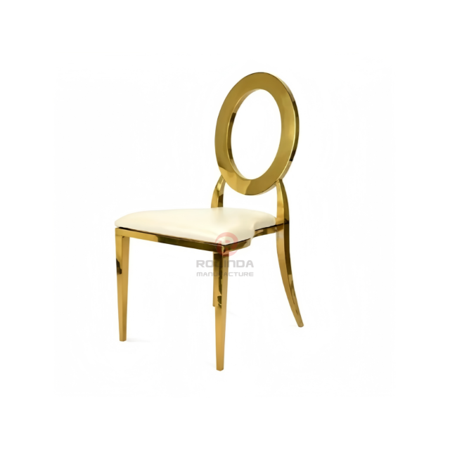 Wedding hotel gold ring back PU cushion stainless steel chair