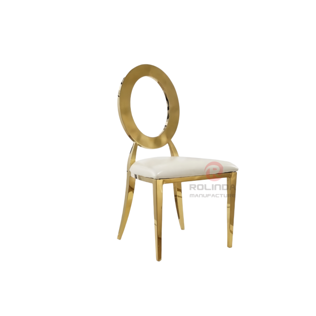 Wedding hotel gold ring back PU cushion stainless steel chair
