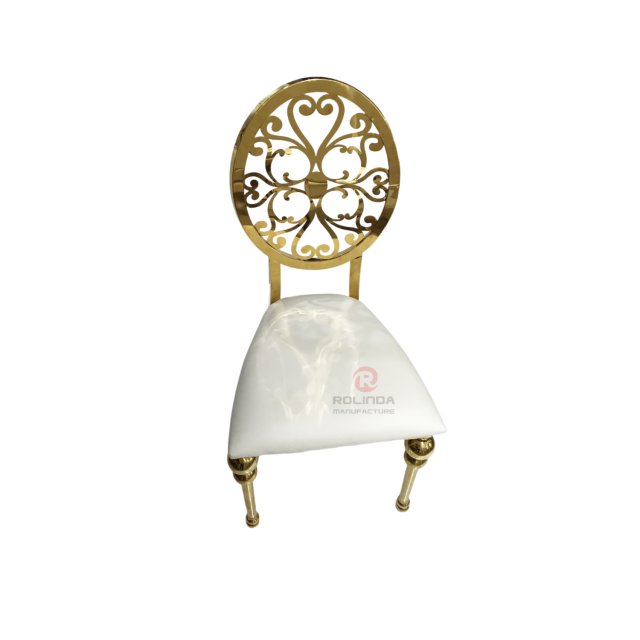Round flower cutout back wedding party stackable Stainless steel chair