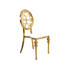 Round flower cutout back wedding party stackable Stainless steel chair