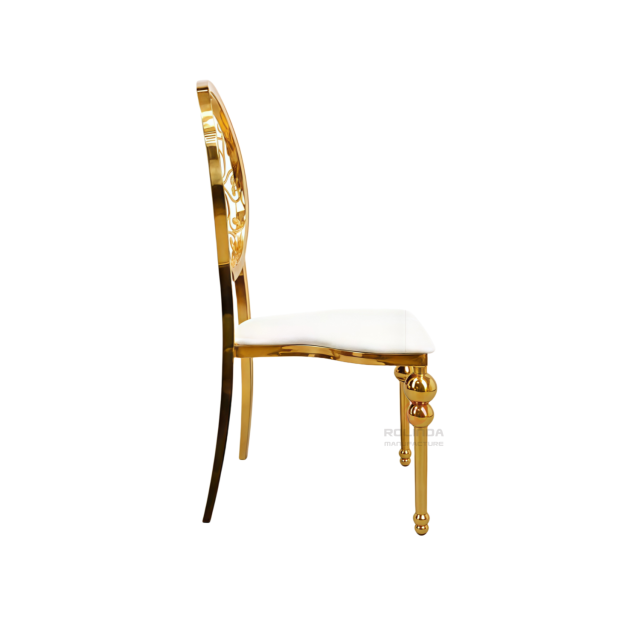 Round flower cutout back wedding party stackable Stainless steel chair