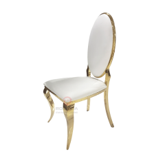 Royal high oval white PU back Hotel Restaurant Banquet stainless steel chairs