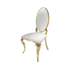 Royal high oval white PU back Hotel Restaurant Banquet stainless steel chairs