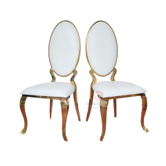 Royal high oval white PU back Hotel Restaurant Banquet stainless steel chairs
