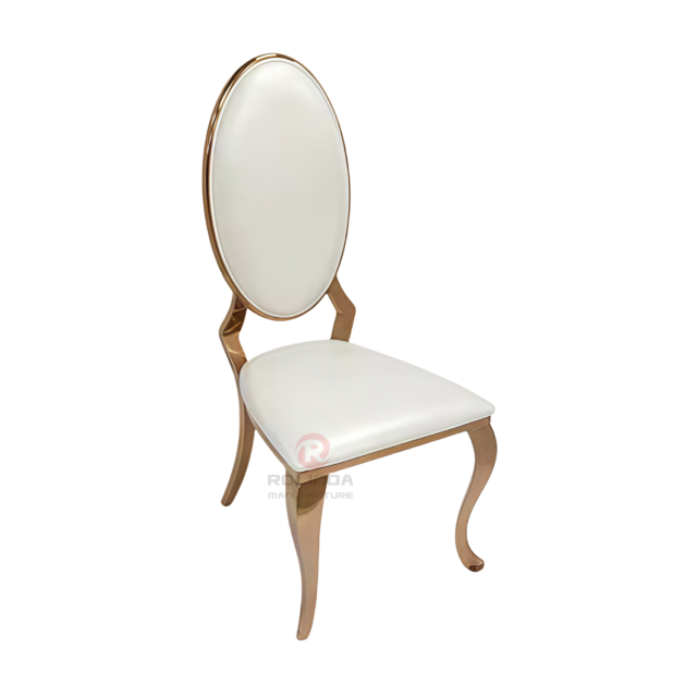 Royal high oval white PU back Hotel Restaurant Banquet stainless steel chairs