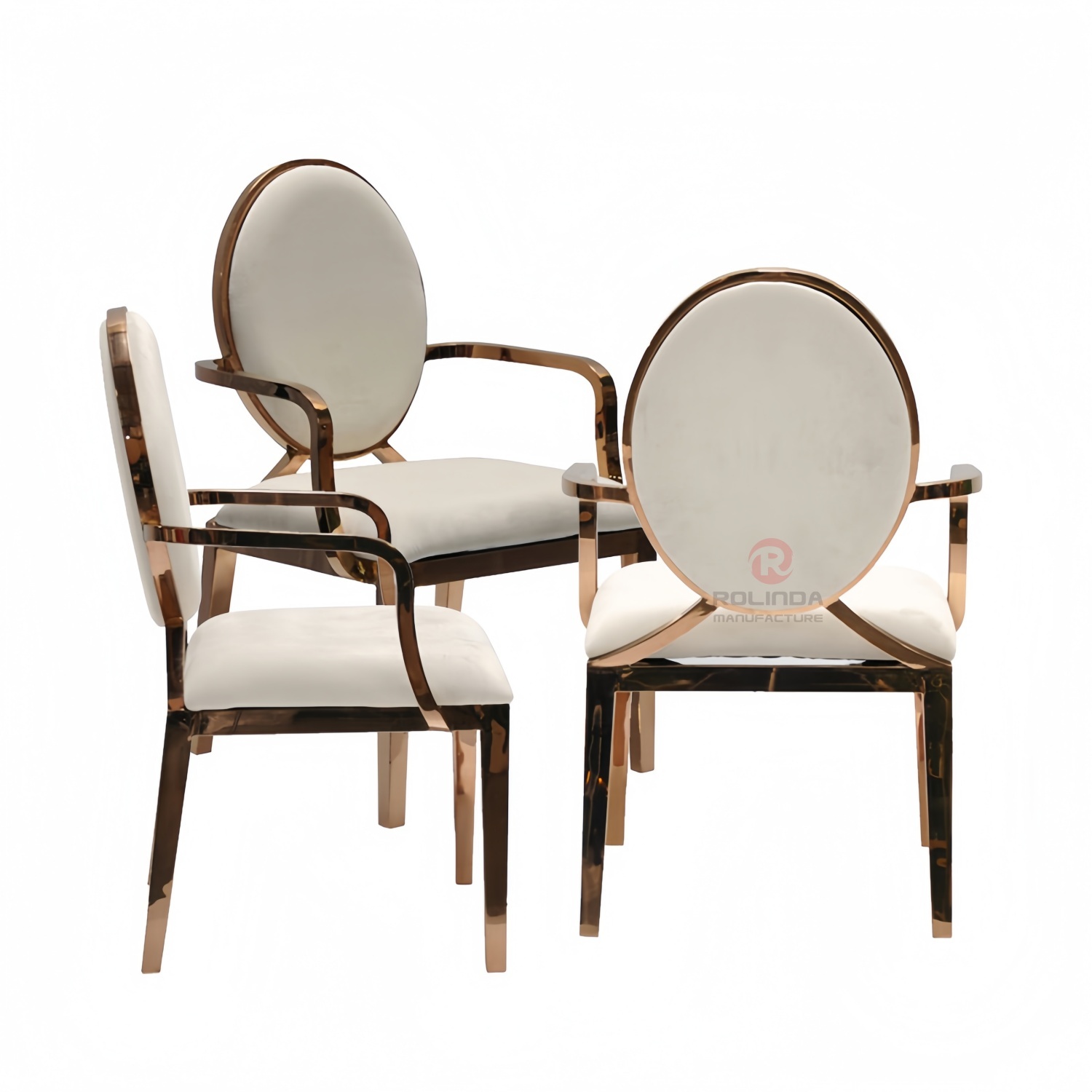 Dining room furniture Antique wedding event PU oval back stainless steel armchairs