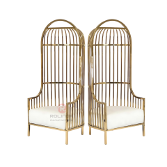 Luxury high-back metal bird cage shape hotel cafe living room stainless steel chairs