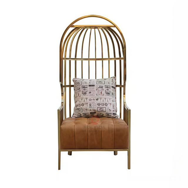 Luxury high-back metal bird cage shape hotel cafe living room stainless steel chairs