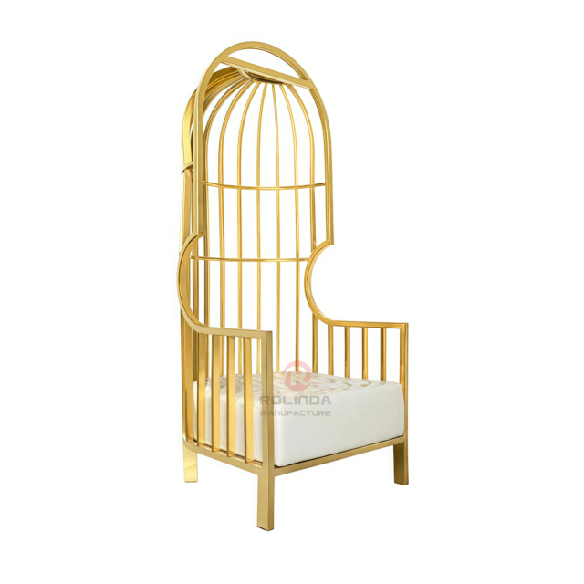 Luxury high-back metal bird cage shape hotel cafe living room stainless steel chairs