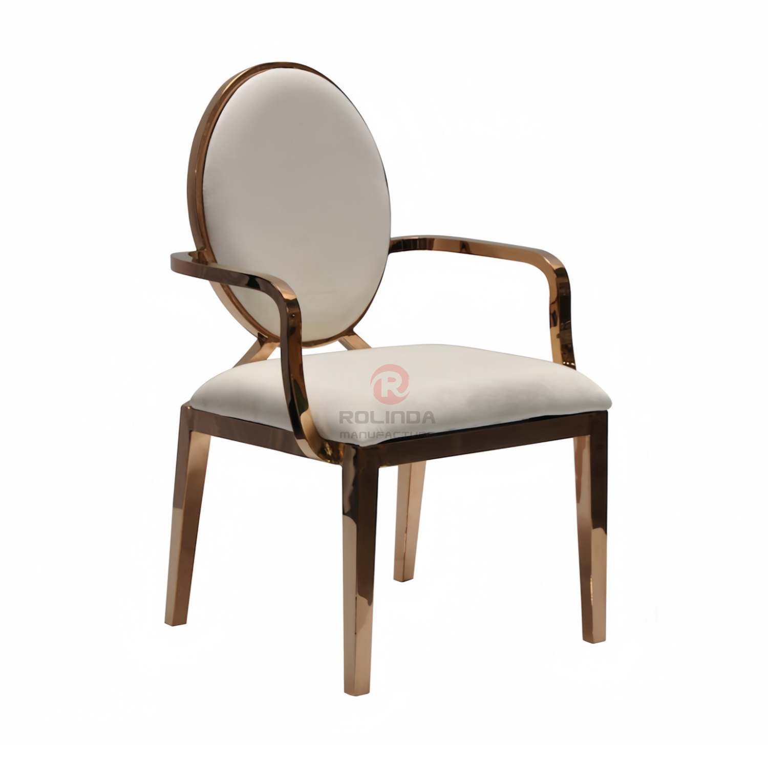 Dining room furniture Antique wedding event PU oval back stainless steel armchairs
