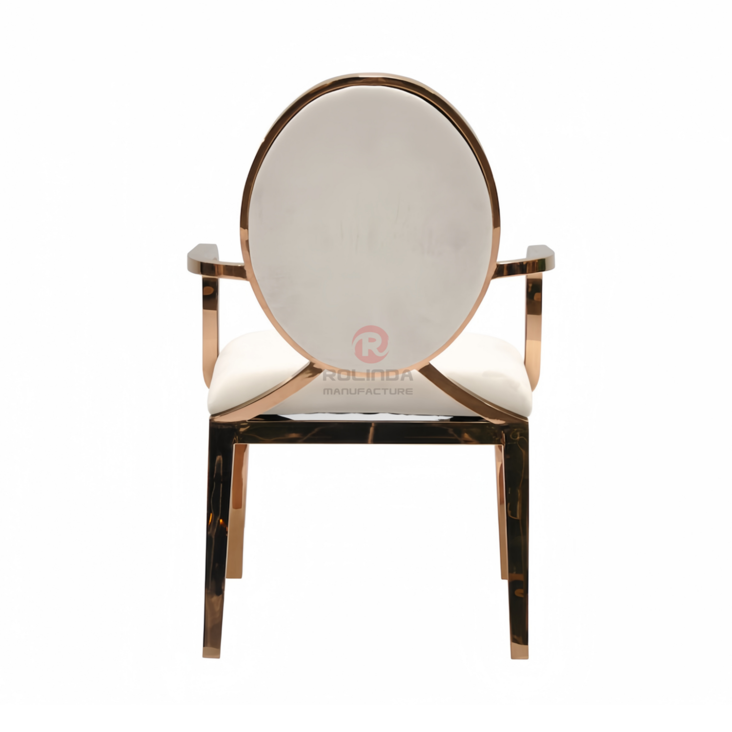 Dining room furniture Antique wedding event PU oval back stainless steel armchairs