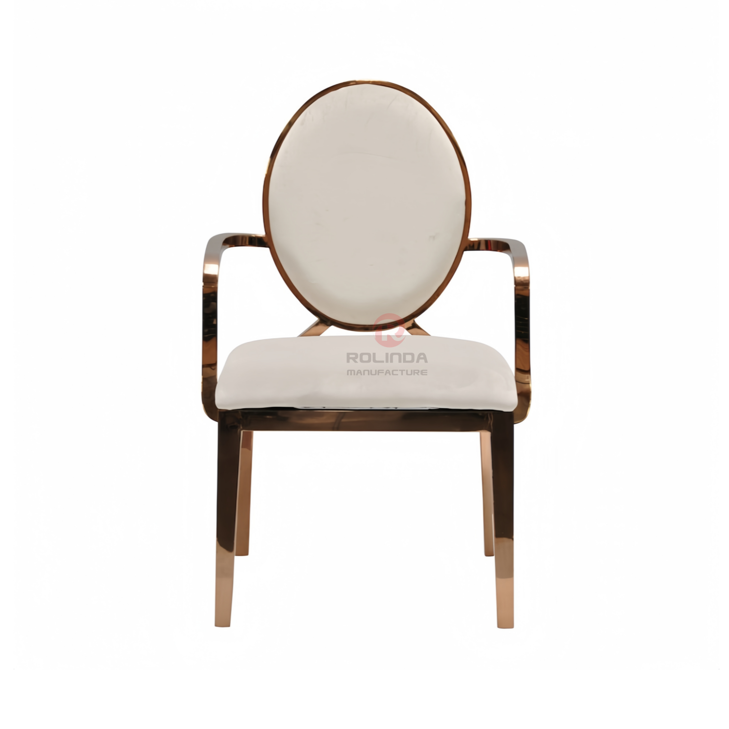 Dining room furniture Antique wedding event PU oval back stainless steel armchairs