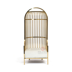 Luxury high-back metal bird cage shape hotel cafe living room stainless steel chairs