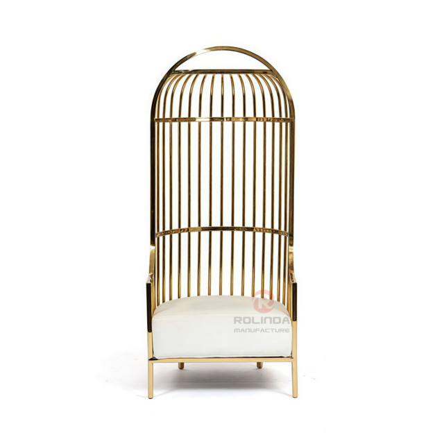 Luxury high-back metal bird cage shape hotel cafe living room stainless steel chairs