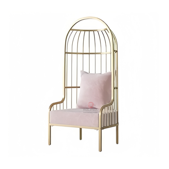 Luxury high-back metal bird cage shape hotel cafe living room stainless steel chairs