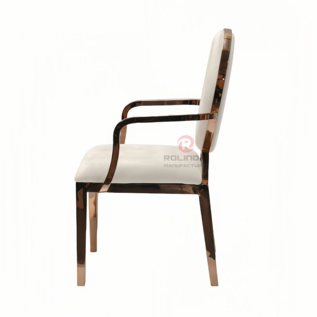 Dining room furniture Antique wedding event PU oval back stainless steel armchairs