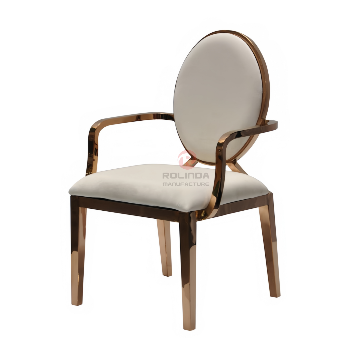 Dining room furniture Antique wedding event PU oval back stainless steel armchairs